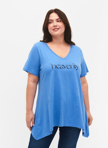 T-Shirt aus Baumwolle mit kurzen Ärmeln, Ultramarine HEAVENLY, Model image number 0