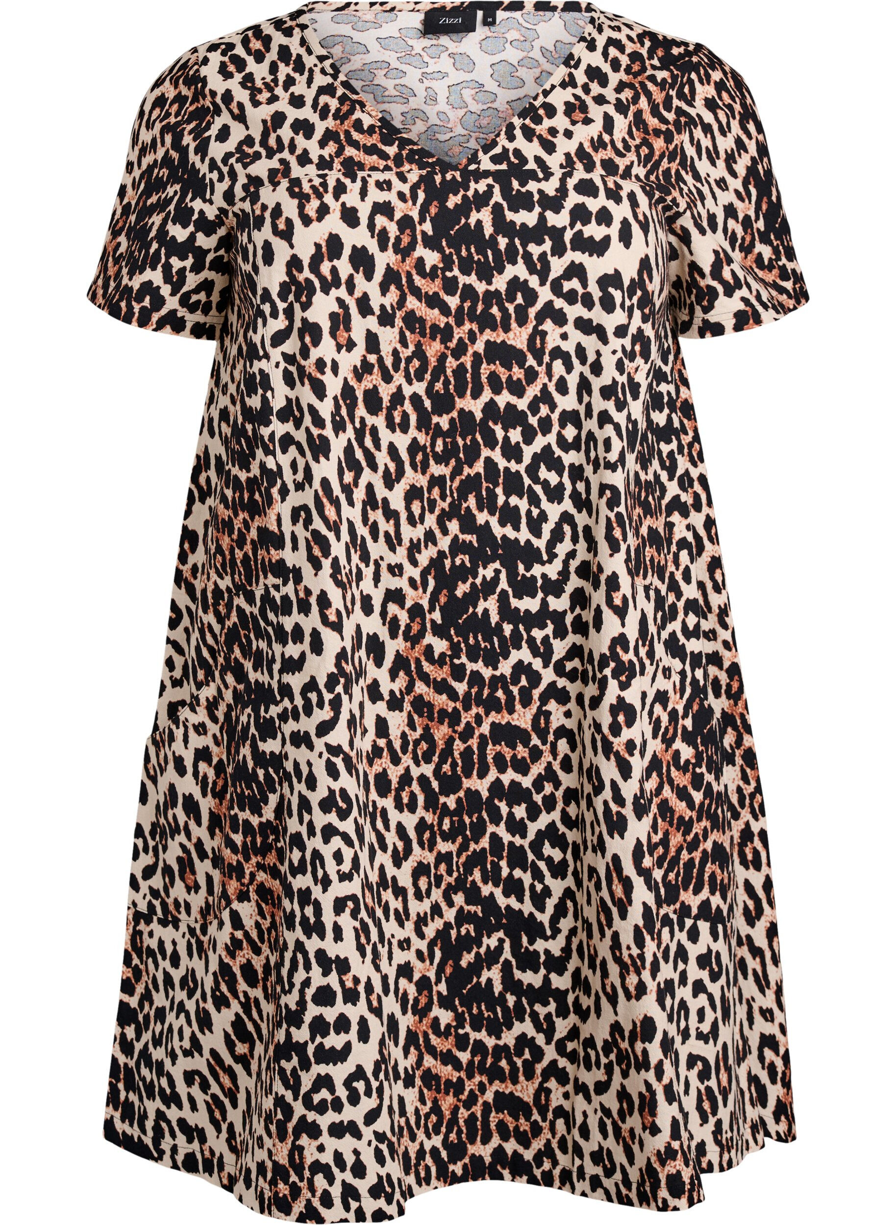 Zizzi Kurzes A-Linien-Kleid mit Leopardenmuster, Braun, Packshot image number 0