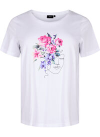 Baumwoll-T-Shirt mit Blumen- und Porträt-Motiv