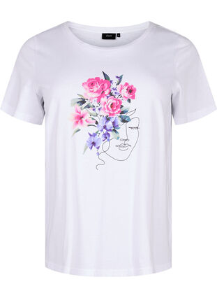Baumwoll-T-Shirt mit Blumen- und Porträt-Motiv, B. White Face Flower, Packshot image number 0