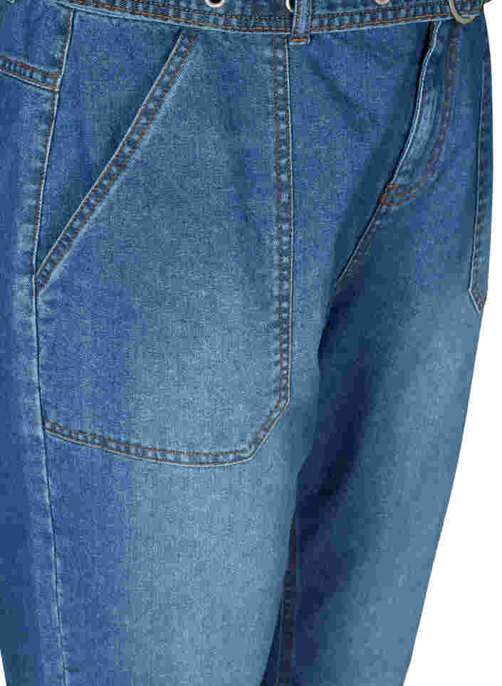 Hochtaillierte Jeans mit Gürtel, Blue denim, Packshot image number 2