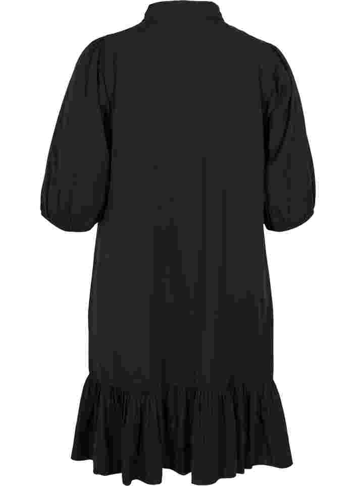 Kleid mit Rüschenbesatz und 3/4-Ärmeln, Black, Packshot image number 1