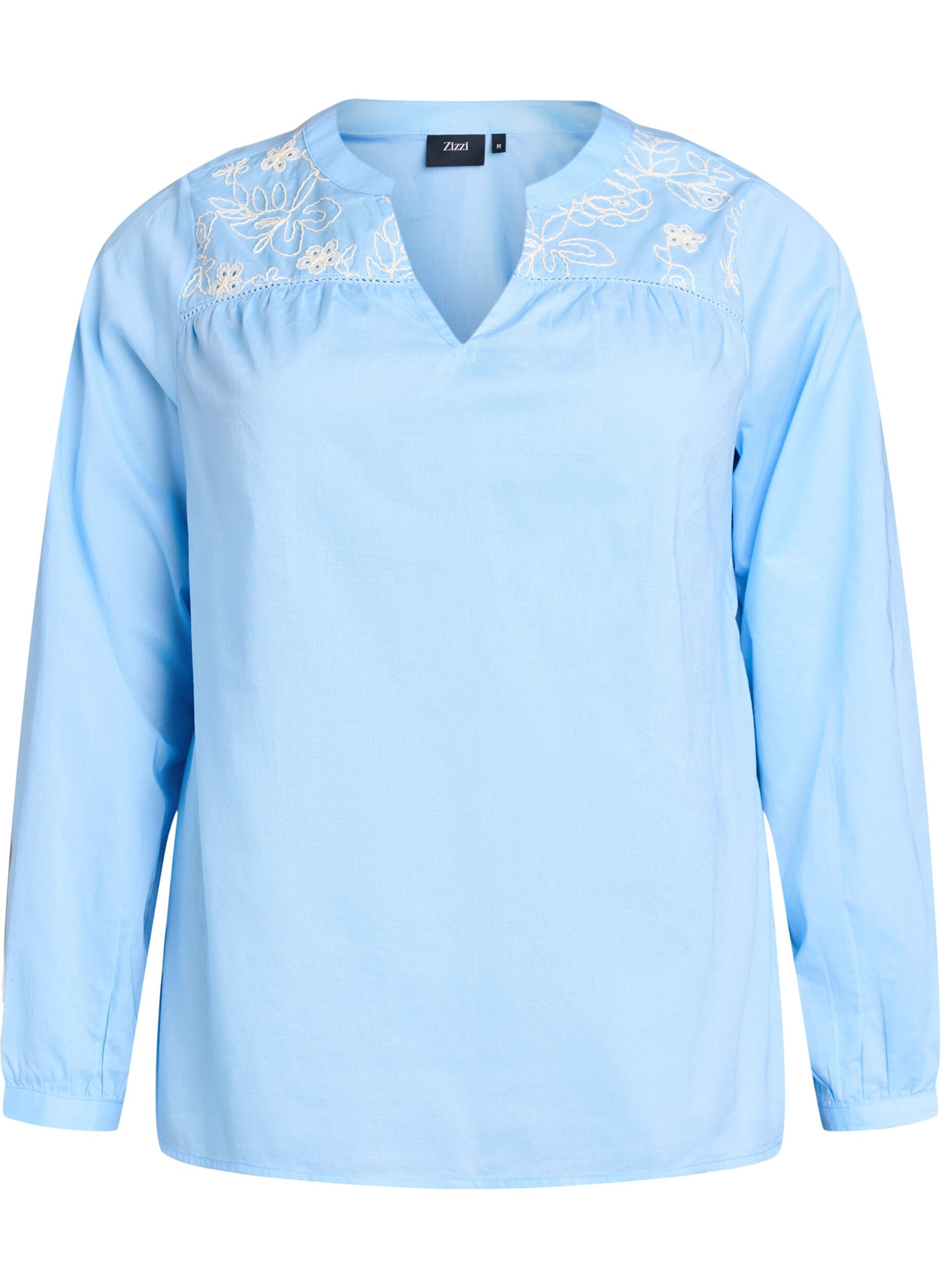 Zizzi Bluse mit Stickereidetails, Blau, Packshot image number 0