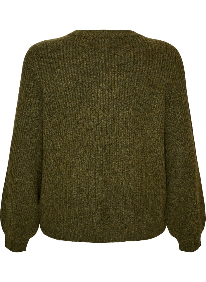 Gerippter Pullover mit Ballon&auml;rmeln, Gr&uuml;n, Packshot image number 1
