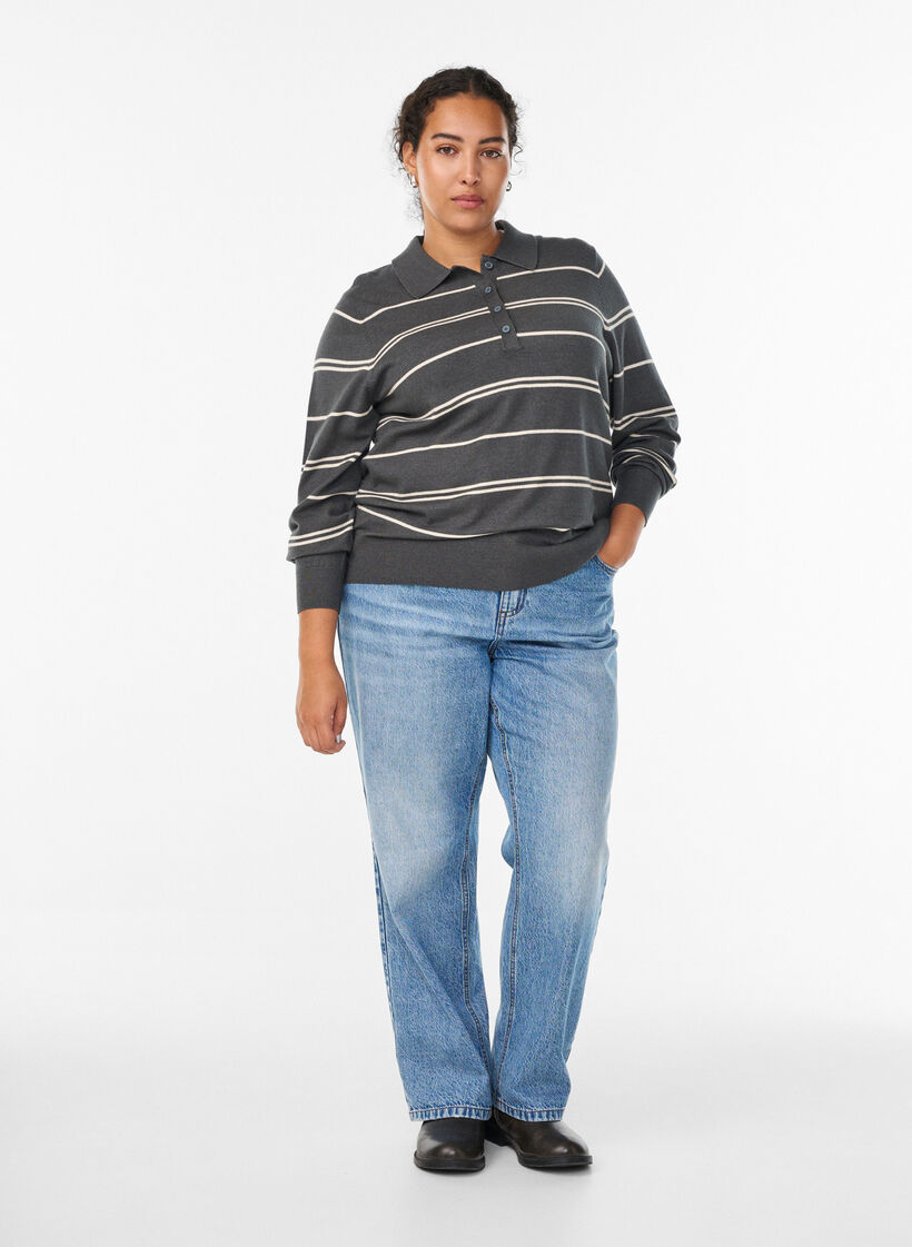 Strickbluse mit Kragen, Grün, Model image number 1