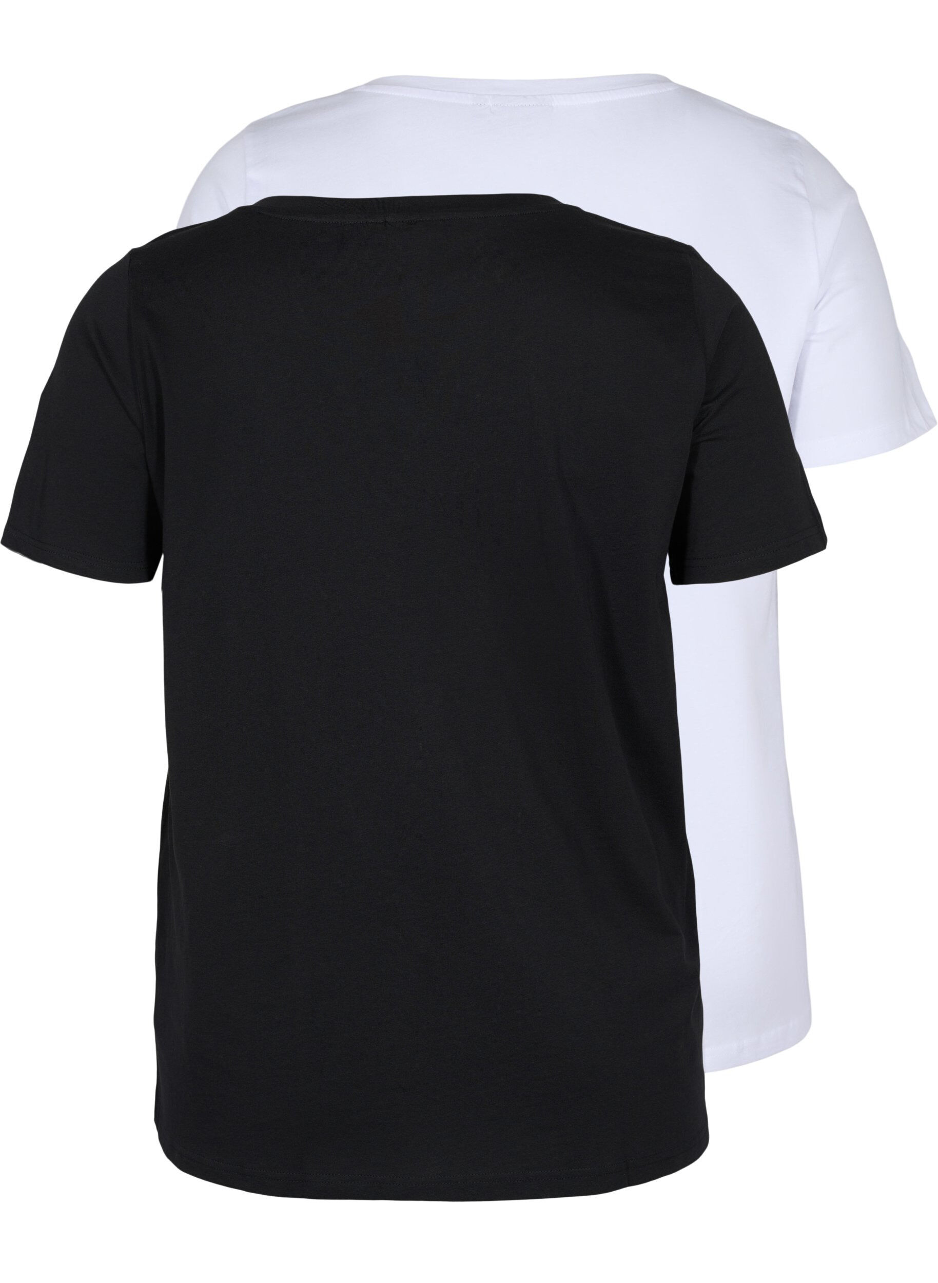 Zizzi 2er-Pack basic T-Shirts aus Baumwolle, Black/Bright W, Packshot image number 1