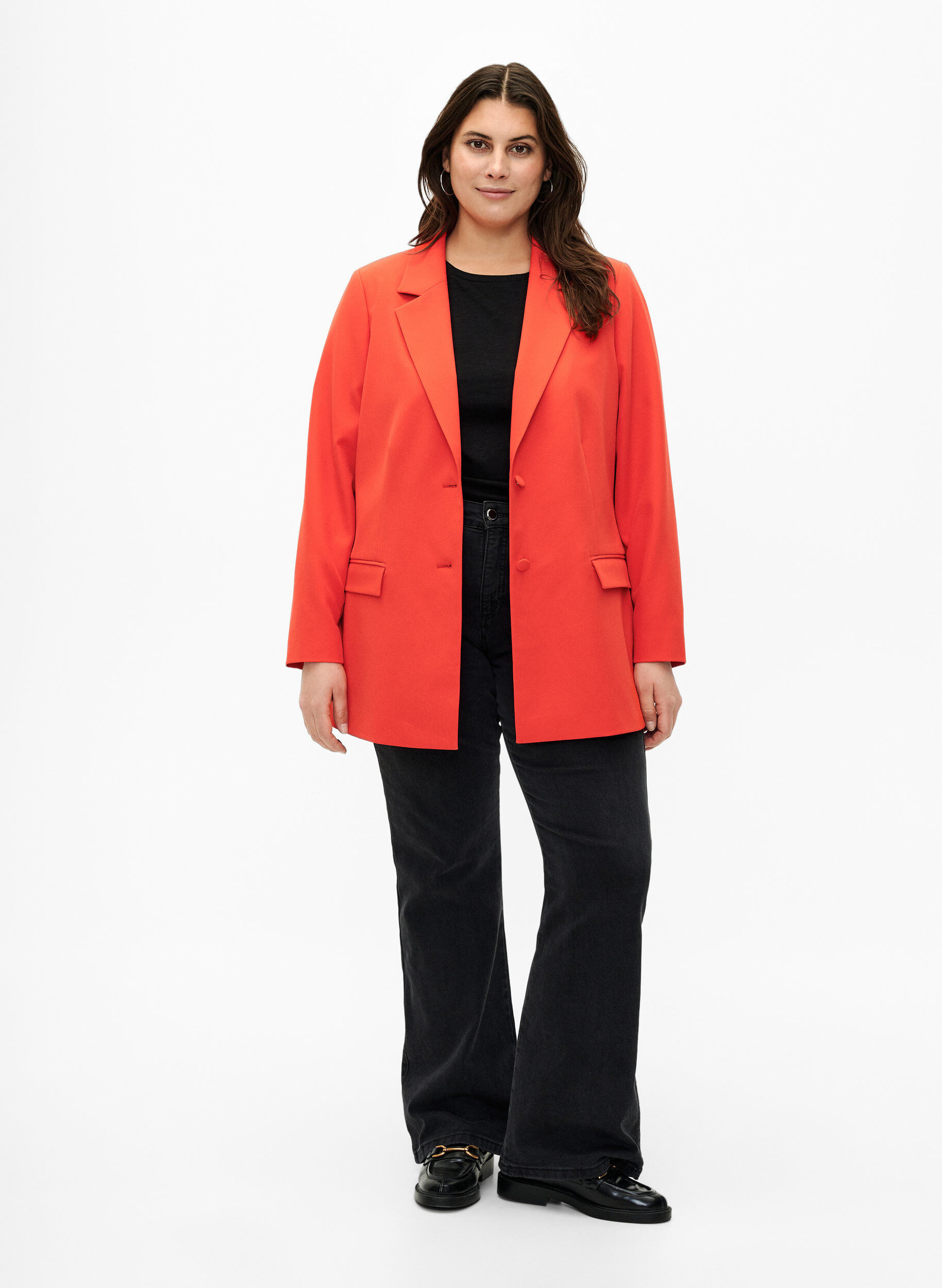 Zizzi Klassischer Blazer mit Knopfverschluss, Orange.com, Model image number 2