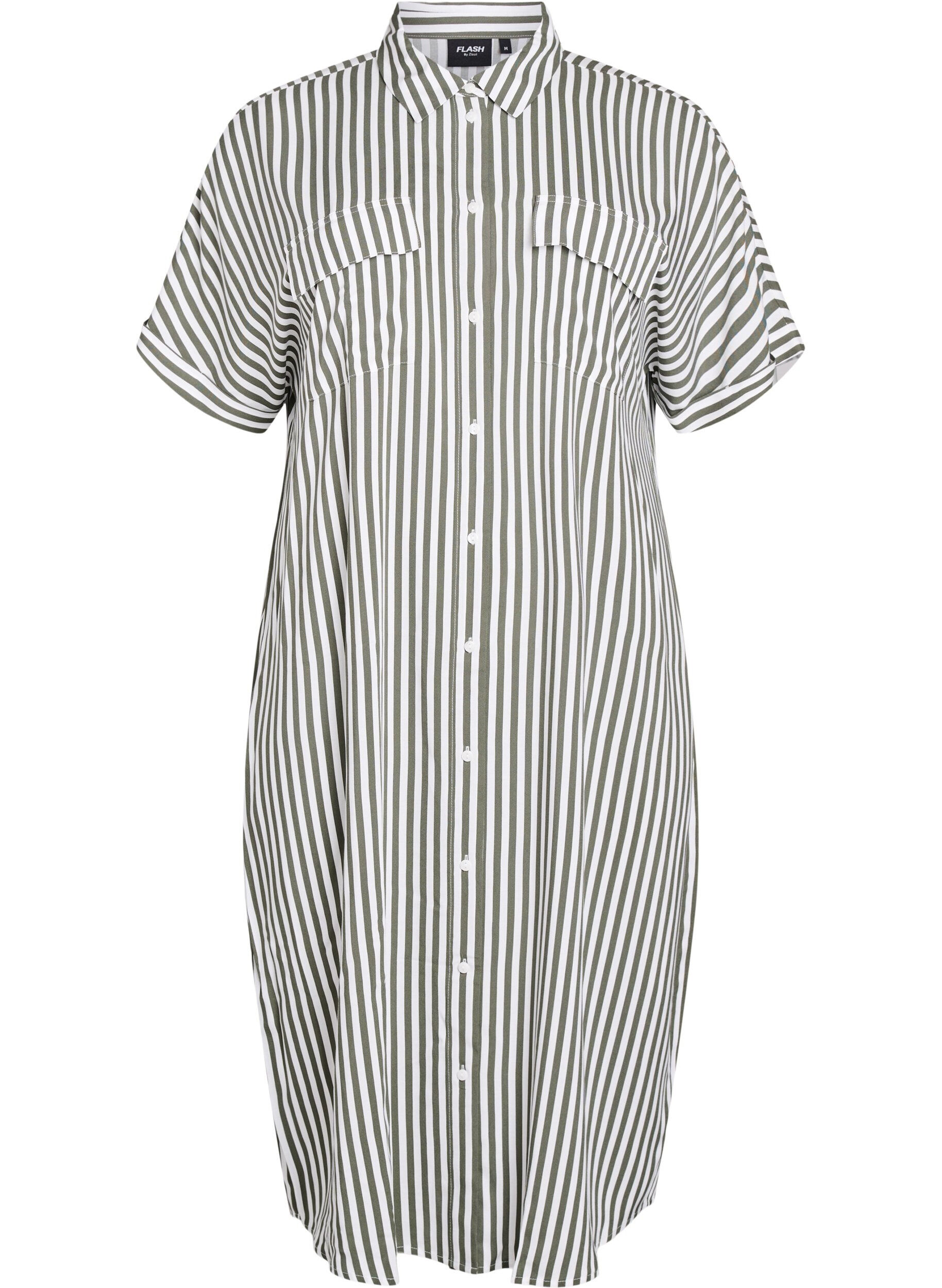 Zizzi Langes Hemdkleid mit kurzen &Auml;rmeln, Gr&uuml;n, Packshot image number 0