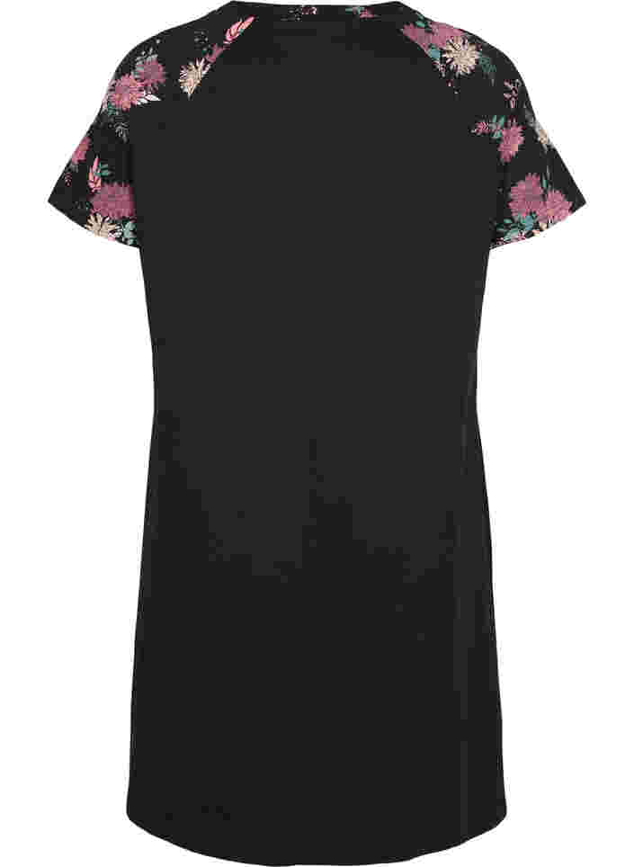 Kurzarm Nachthemd aus Baumwolle mit Printdetails, Black AOP Flower, Packshot image number 1