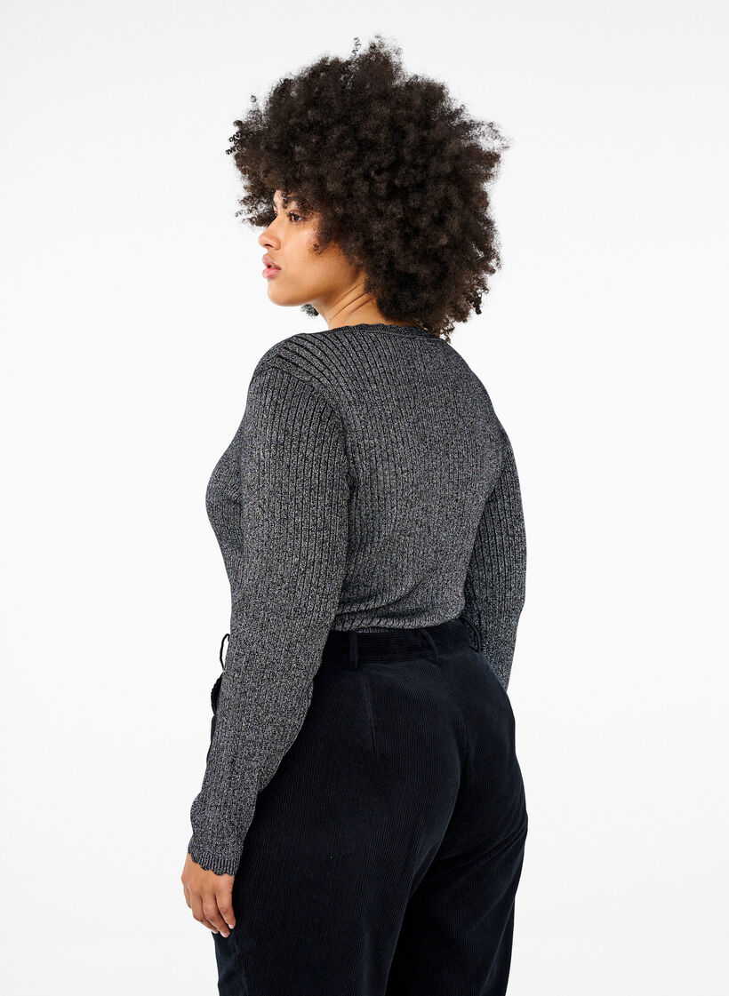 Figurbetonte Strickbluse mit Glitzerfaden, Schwarz, Model image number 2