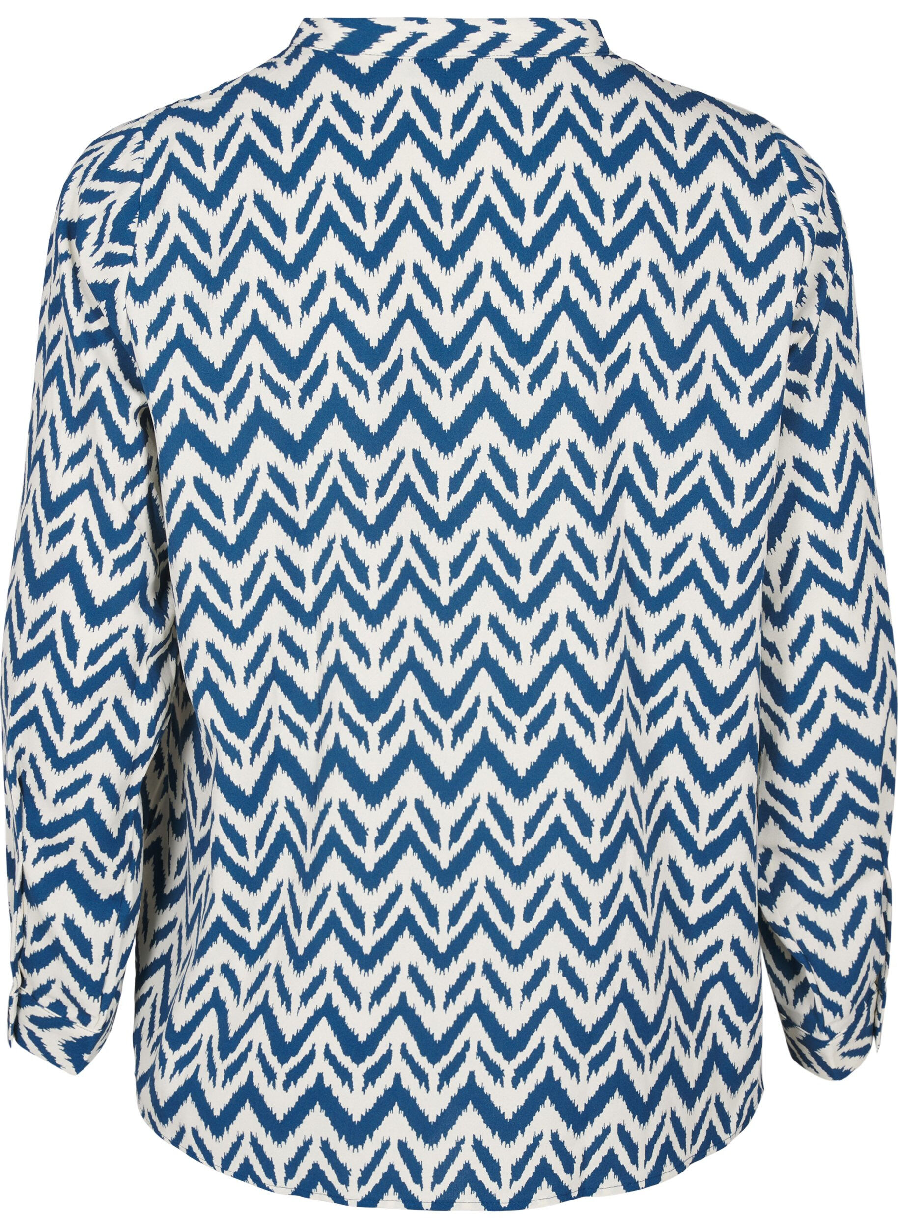 Zizzi Lang&auml;rmelige Hemdbluse mit V-Ausschnitt, OFF WHITE ZIG ZAG, Packshot image number 1