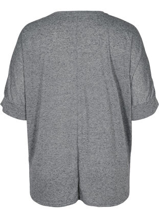 Melierte Bluse mit kurzen Ärmeln, Black Mel., Packshot image number 1
