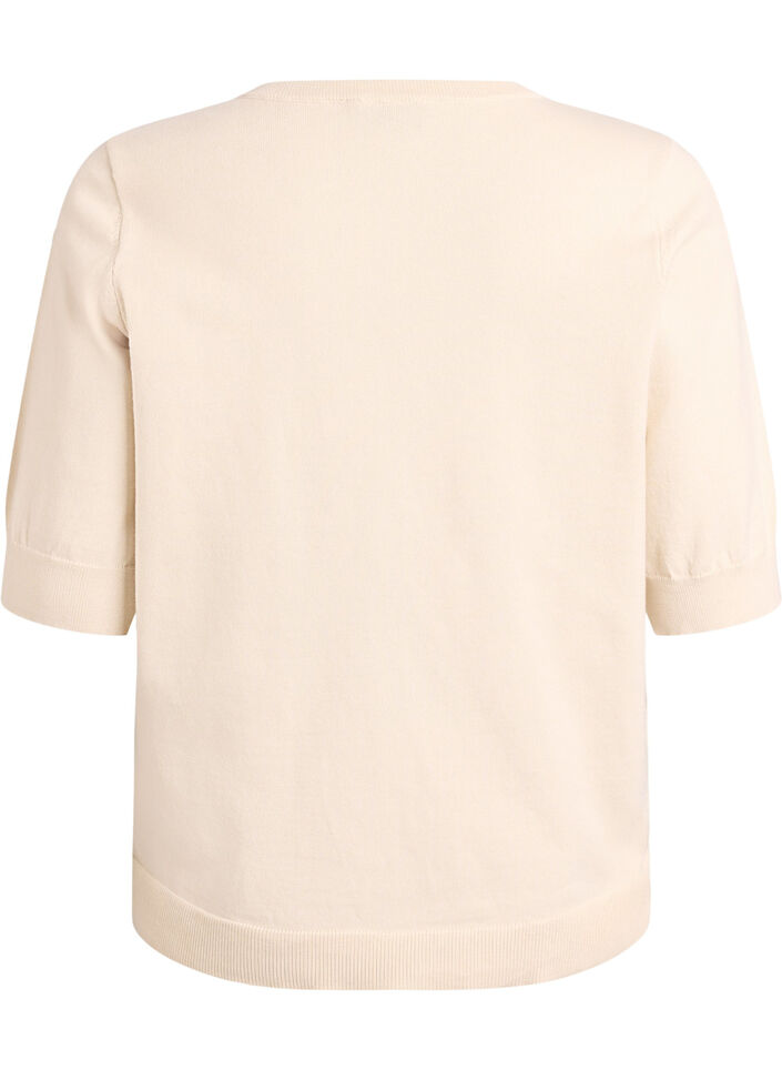 Fein gestrickte Bluse mit kurzen &Auml;rmeln, Beige, Packshot image number 1
