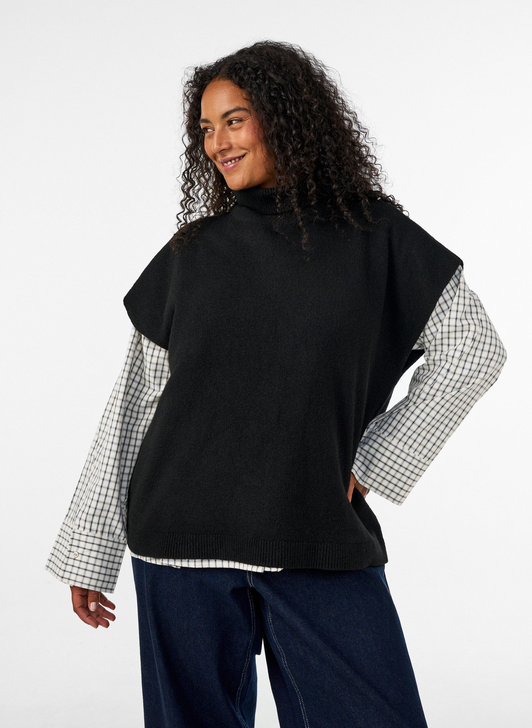 ZizziStrickweste mit Rollkragen, Schwarz, Model image number 0