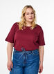 Bluse aus geripptem Jersey mit kurzen Ärmeln, Dunkles Bordeaux, Model image number 0