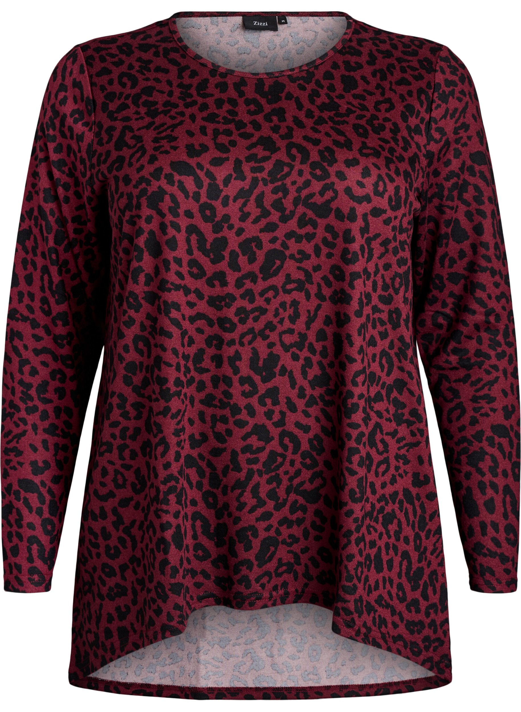 Zizzi Gemusterte Bluse mit langen &Auml;rmeln, Dunkles Bordeaux, Packshot image number 0