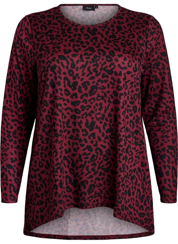 Bluse mit Leopardenmuster und langen Ärmeln, Dunkles Bordeaux, Packshot image number 0
