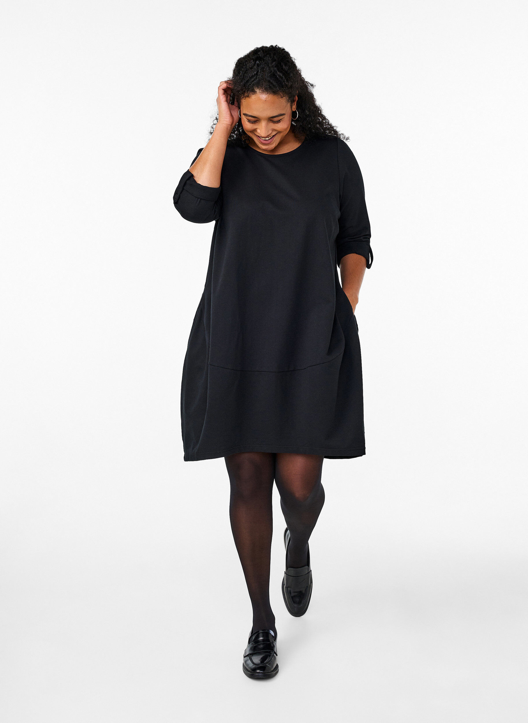 ZizziBaumwollkleid mit Ballon-Passform, Schwarz, Model image number 1