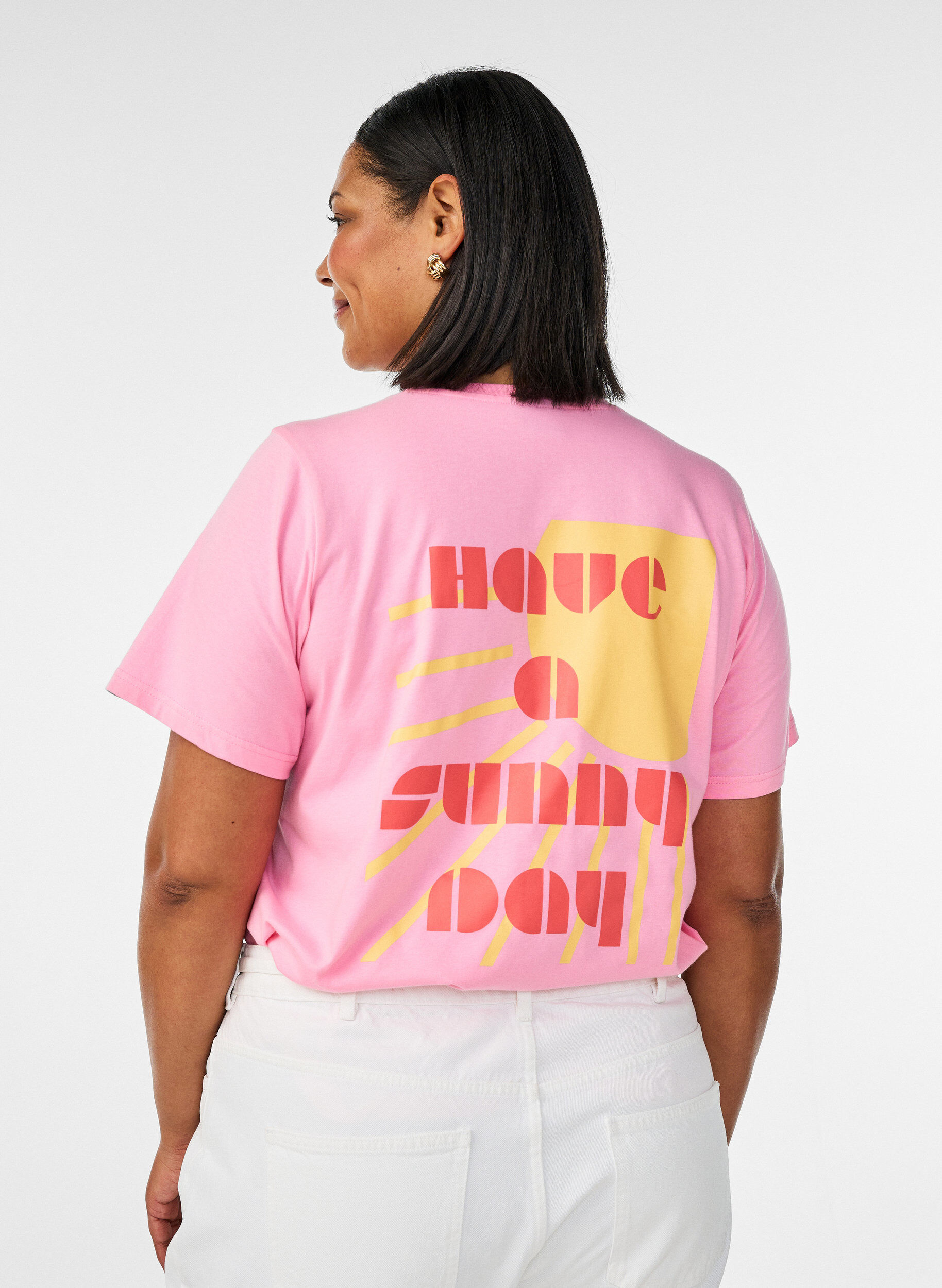 ZizziT-Shirt aus Bio-Baumwolle mit Textmotiv, Pink, Model image number 2