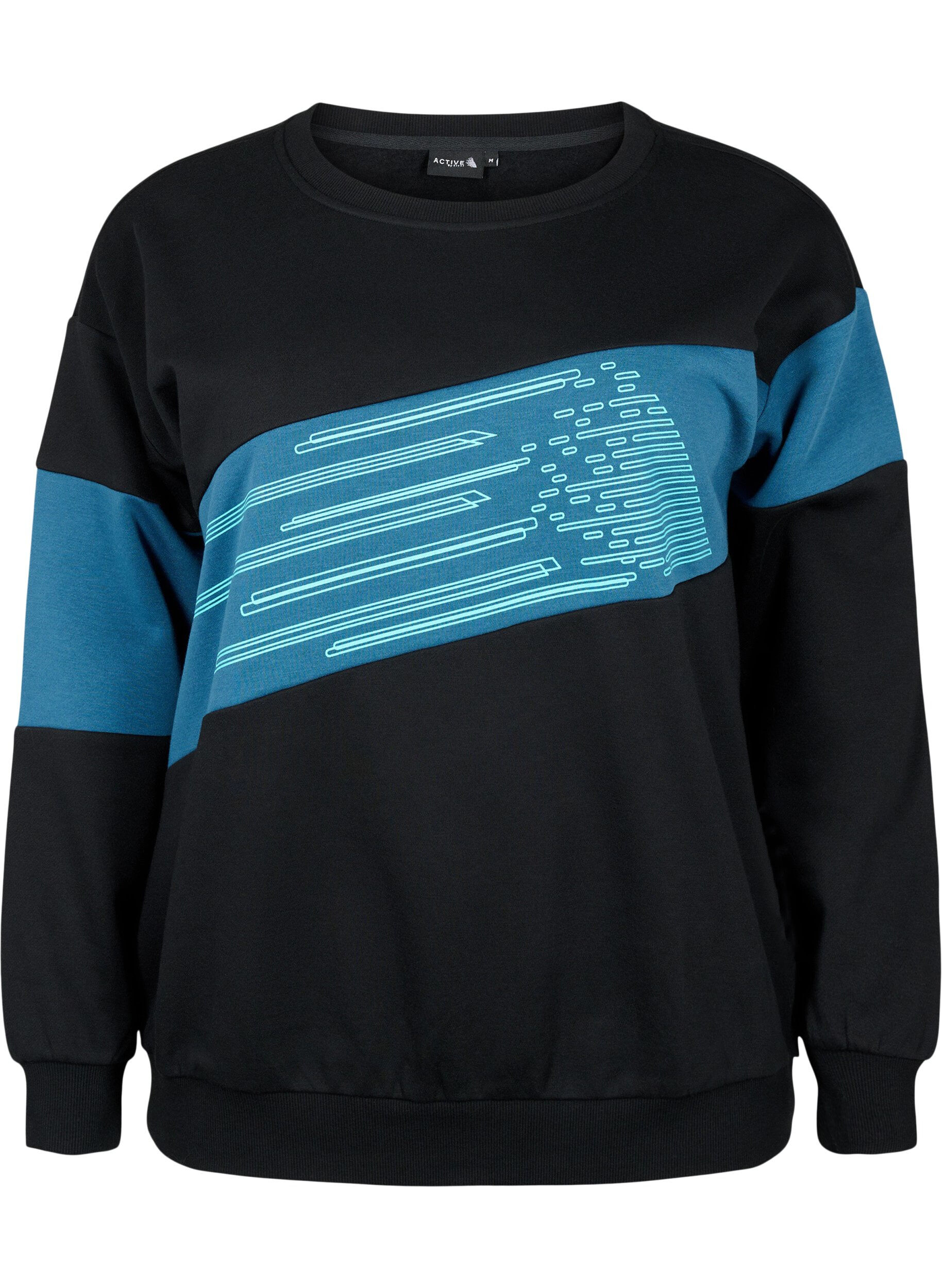 Zizzi Sweatshirt mit sportlichem Druck, Black Comb, Packshot image number 0