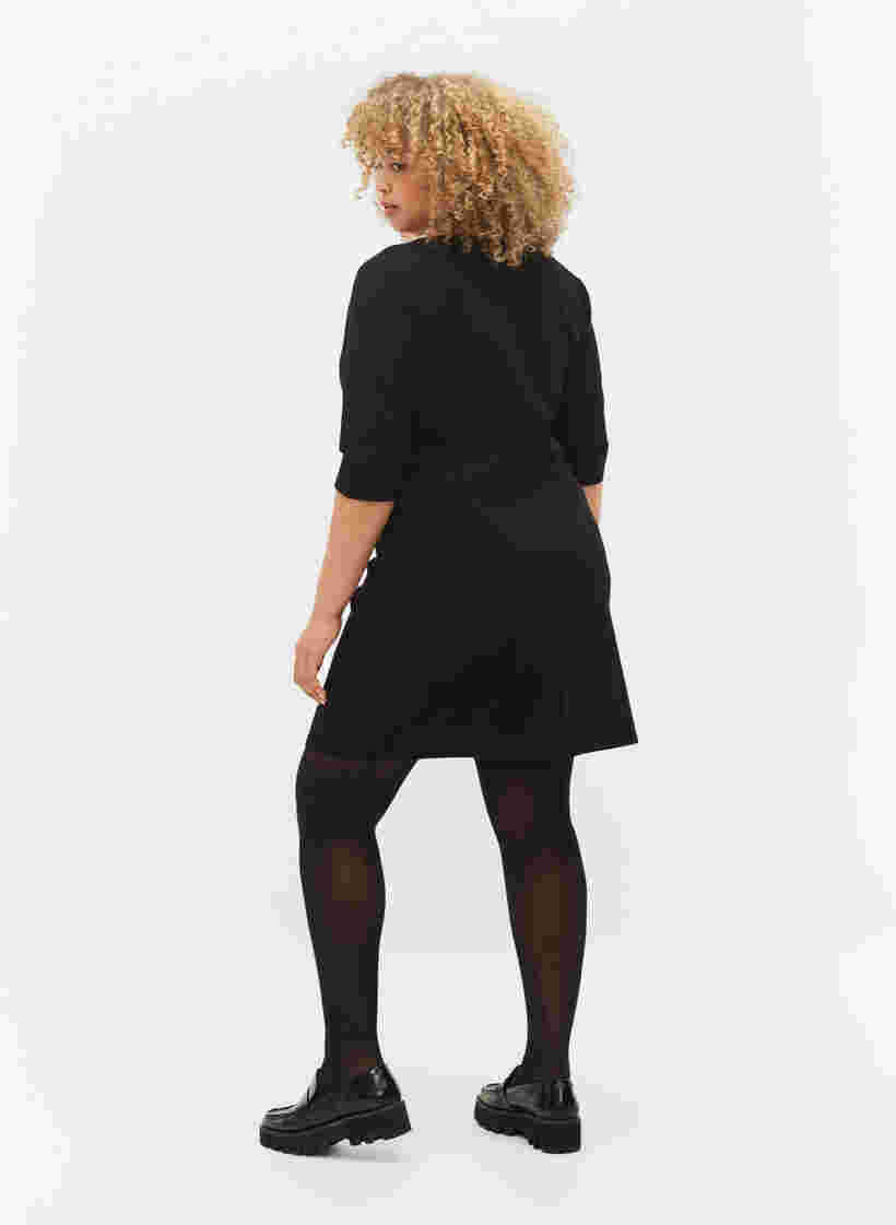 Unifarbenes Kleid mit 3/4 Ärmeln und Schlitz, Black, Model image number 1