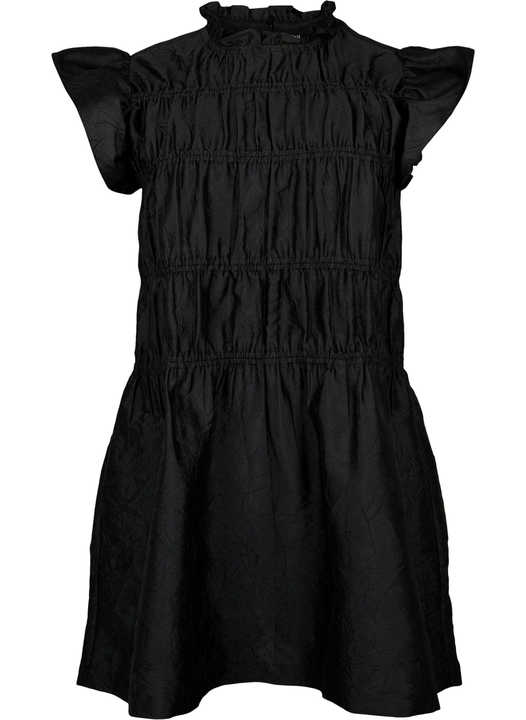Zizzi Kleid mit R&uuml;schen und elastischen Schnittlinien, Black, Packshot image number 0