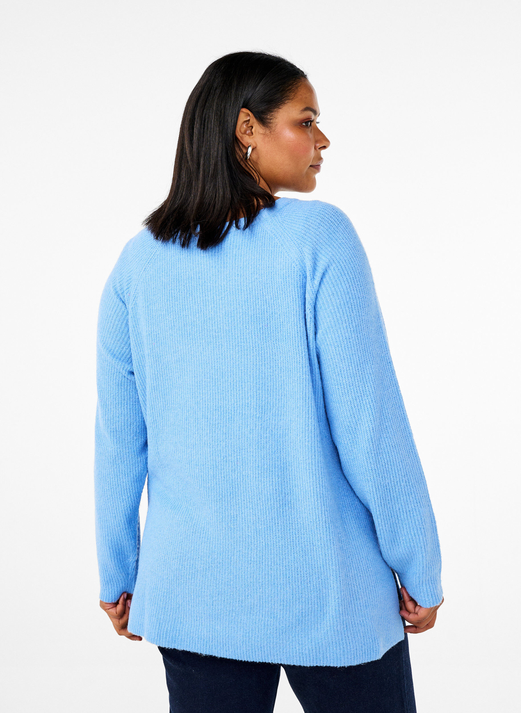 Zizzi Strickbluse mit Rundhalsausschnitt, Della R. Blue Mel., Model image number 1