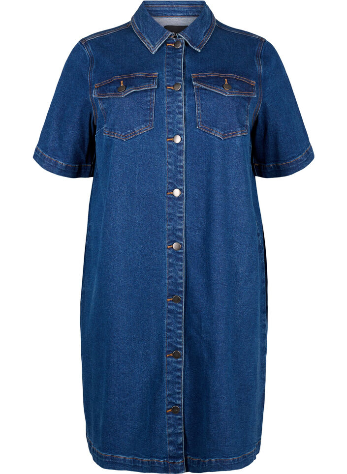 Jeanskleid mit Kn&ouml;pfen und kurzen &Auml;rmeln, Blau, Packshot image number 0