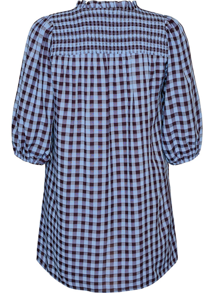 Tunika mit Vichy-Karo und R&uuml;schenkragen, Blau, Packshot image number 1