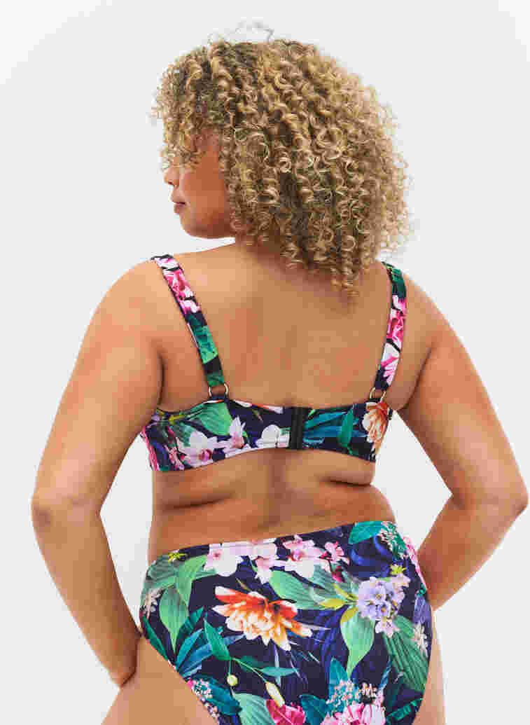 Bikini-BH mit Raffungen und Zierbändern, Flower Print, Model image number 1