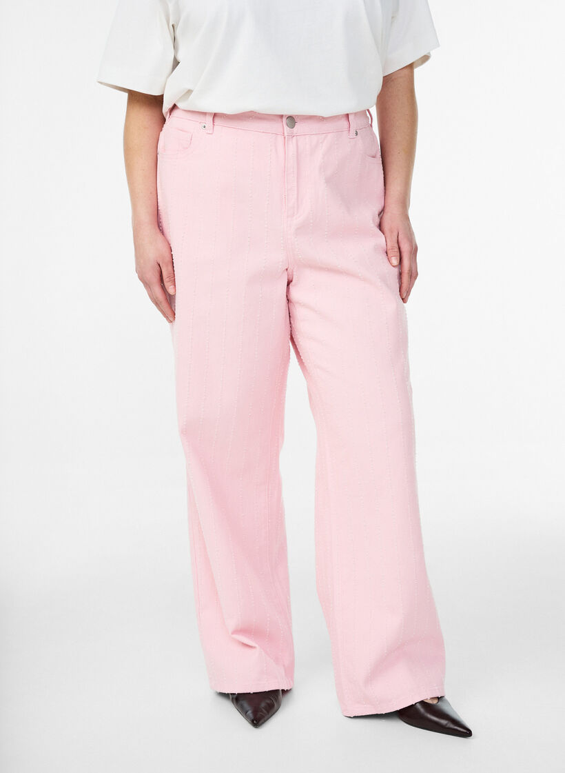 Myra Jeans aus farbigem Denim mit weiter Passform und strukturiertem Muster, Rot, Model image number 2