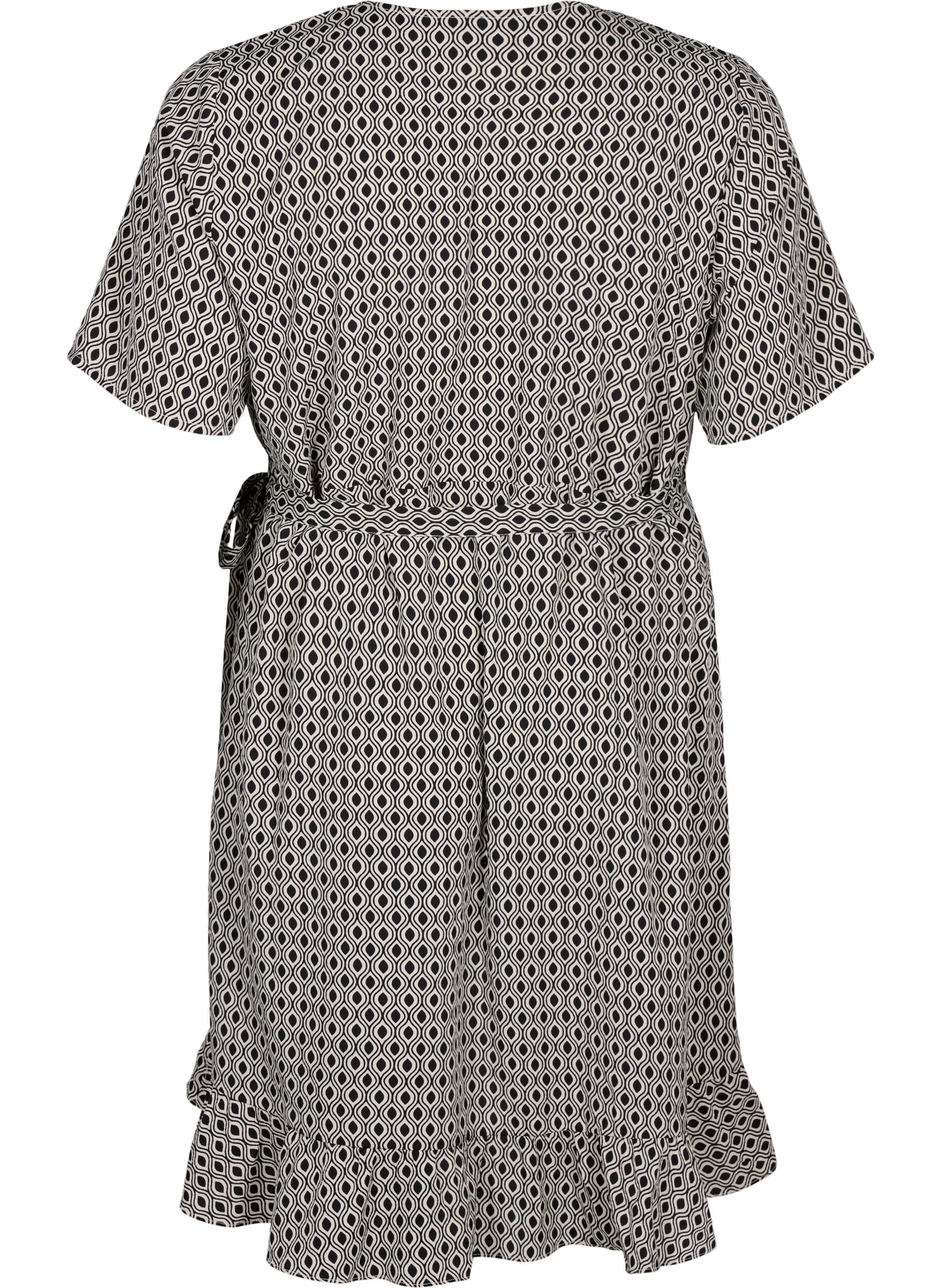 Zizzi FLASH &ndash; Wickelkleid mit kurzen &Auml;rmeln, Black White Graphic, Packshot image number 1