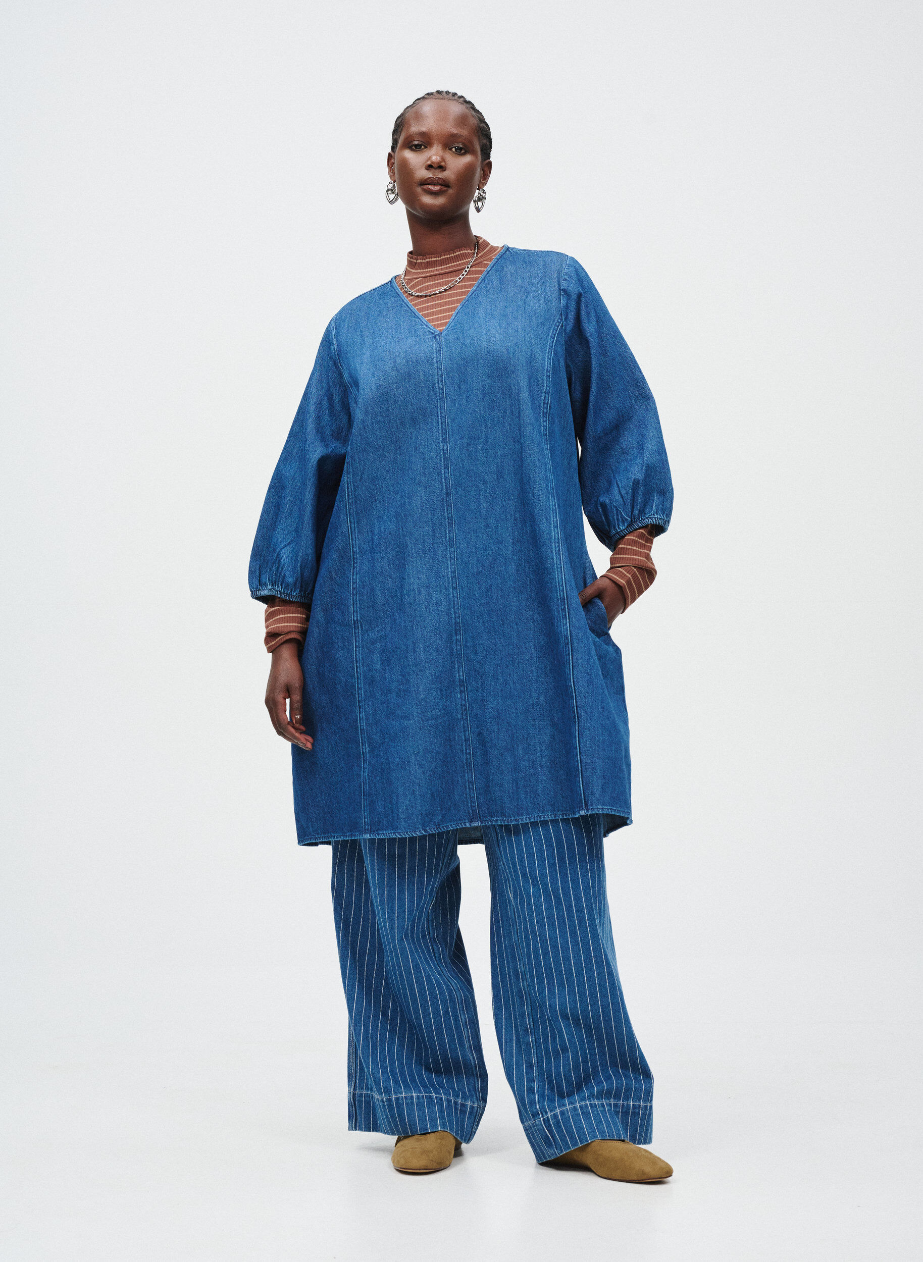 Zizzi Jeanskleid mit 3/4-&Auml;rmeln, Blau, Image image number 0