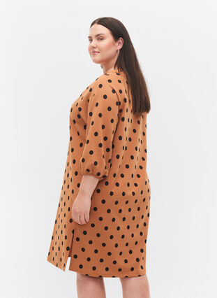 Kleid mit Punktmustern und 3/4 Ärmeln, Almond Black Dot, Model image number 1