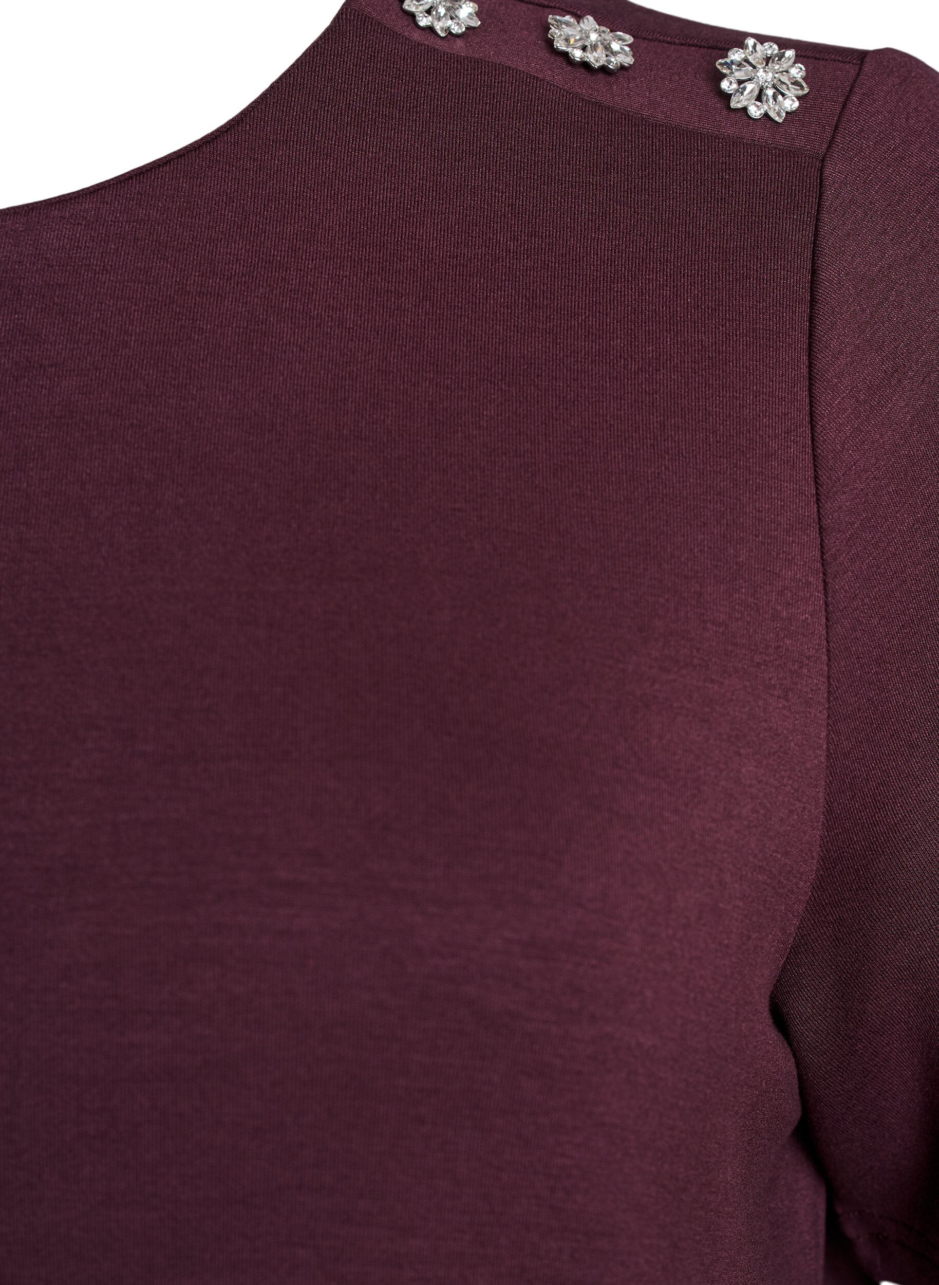 Zizzi Kurz&auml;rmelige Bluse mit Knopfdetail, Dunkles Bordeaux, Packshot image number 2