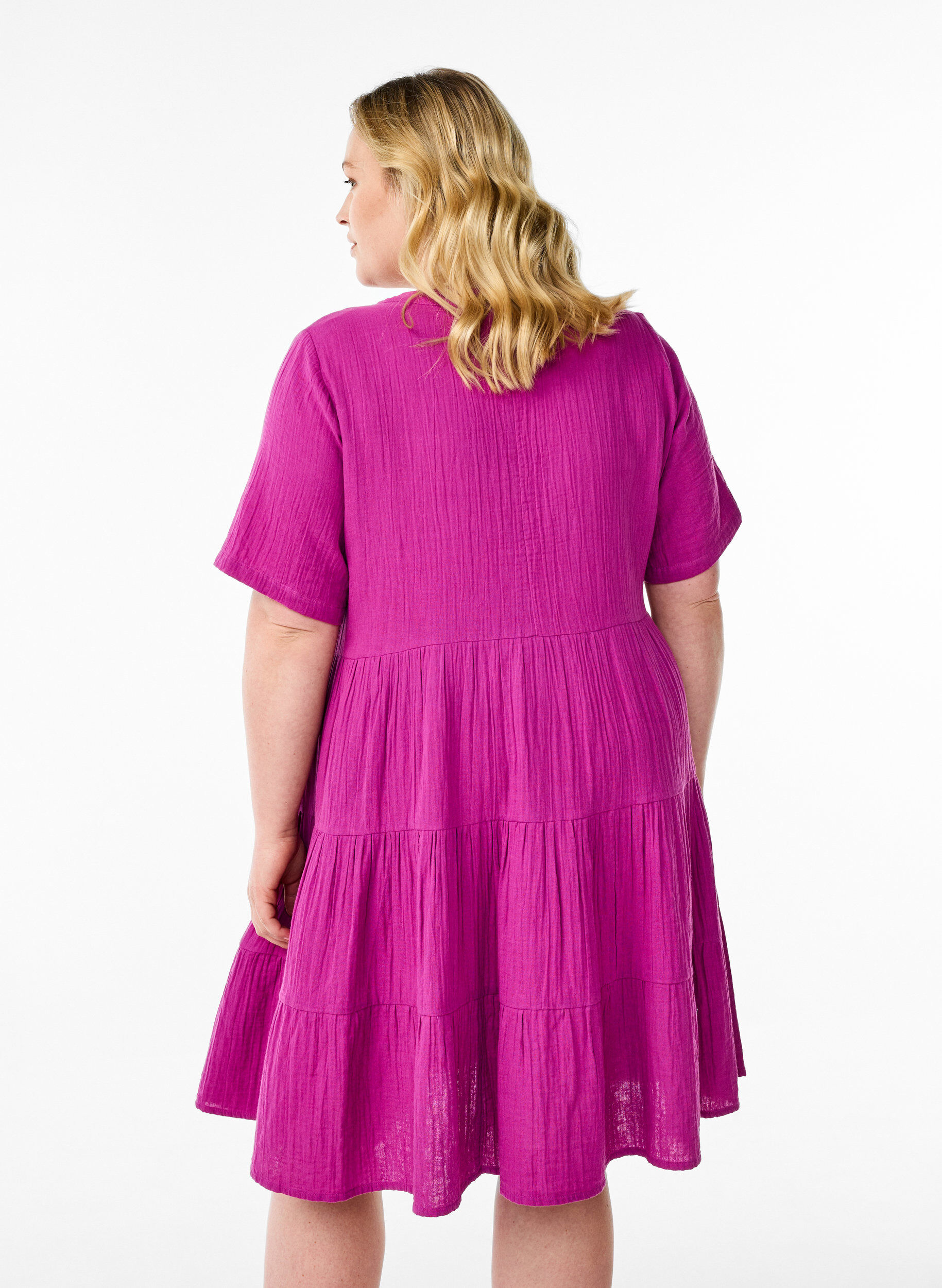 Zizzi Knielanges Kleid aus Baumwollmusselin mit A-Linien-Schnitt, Lila, Model image number 2