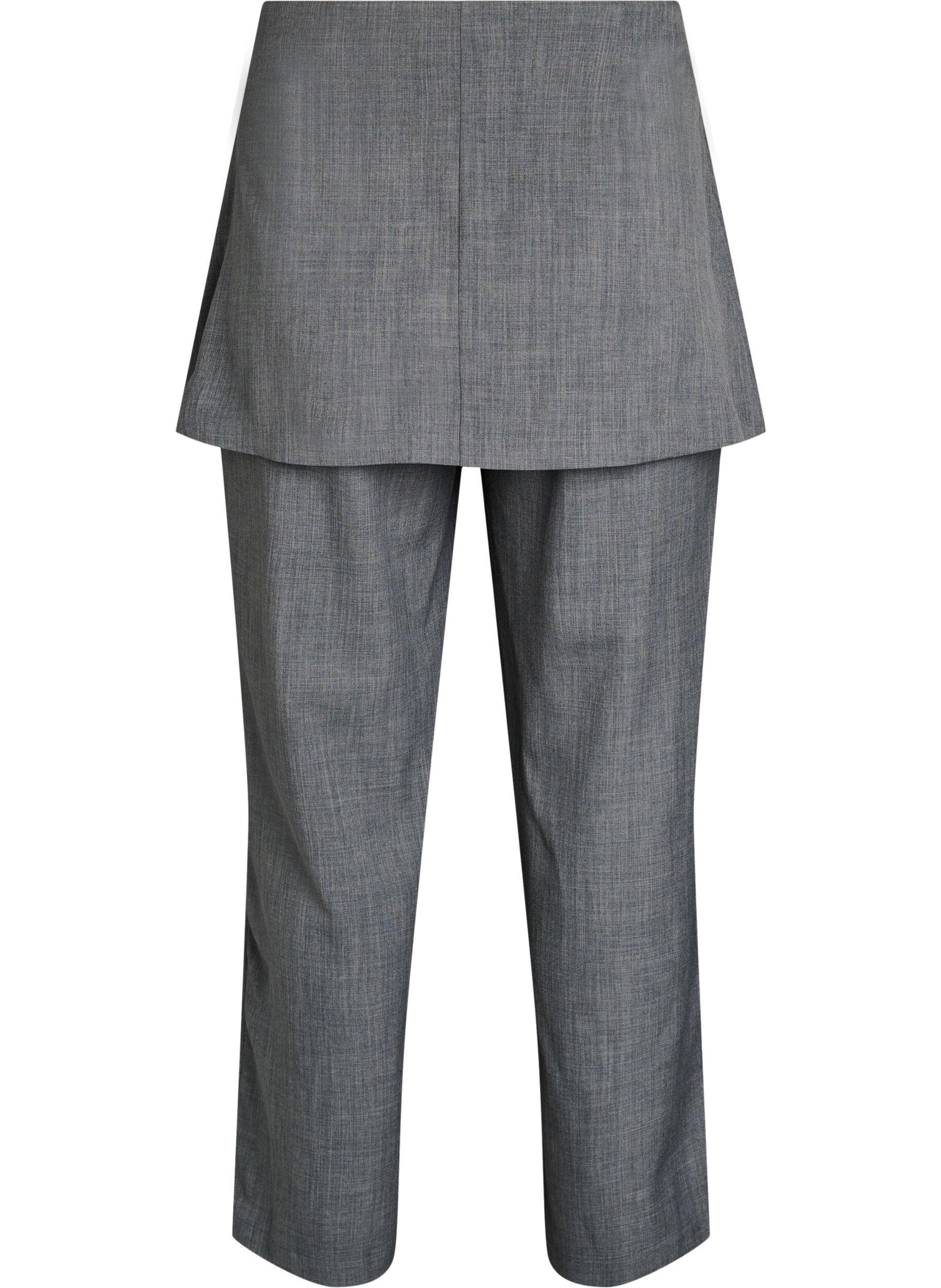 Zizzi Hose im Straight Fit mit Rock, Grau, Packshot image number 1