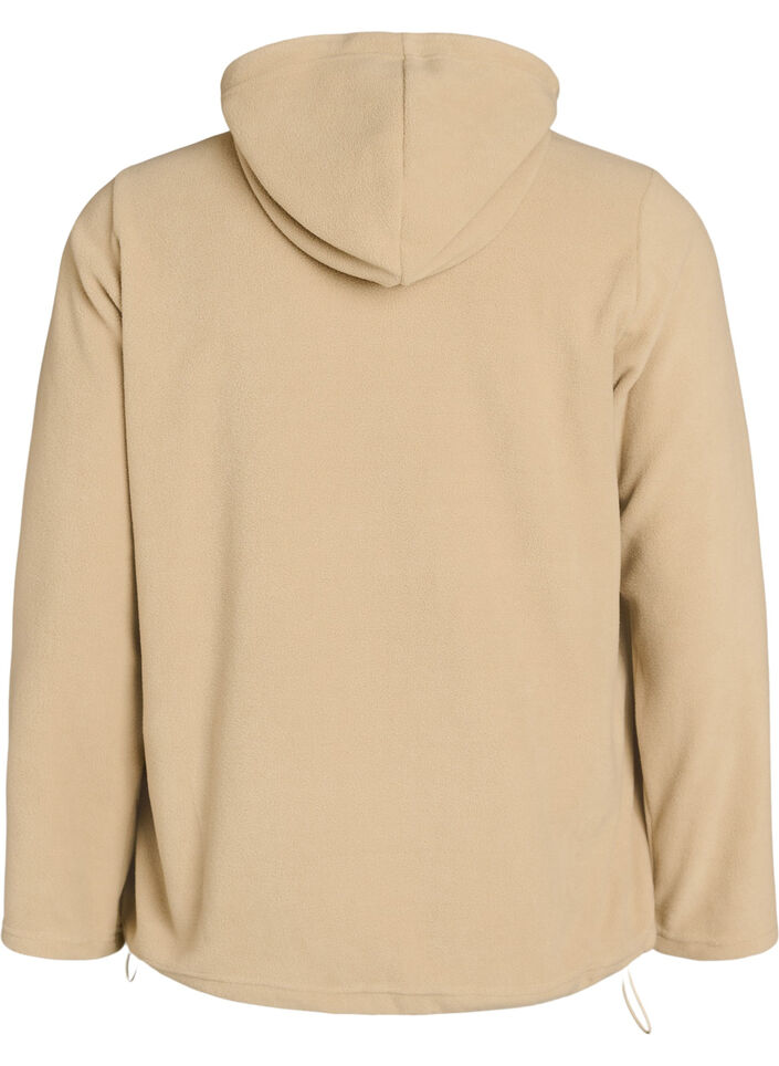 Hoodie aus Fleece mit hohem Kragen und aufgesticktem Text, Beige, Packshot image number 1
