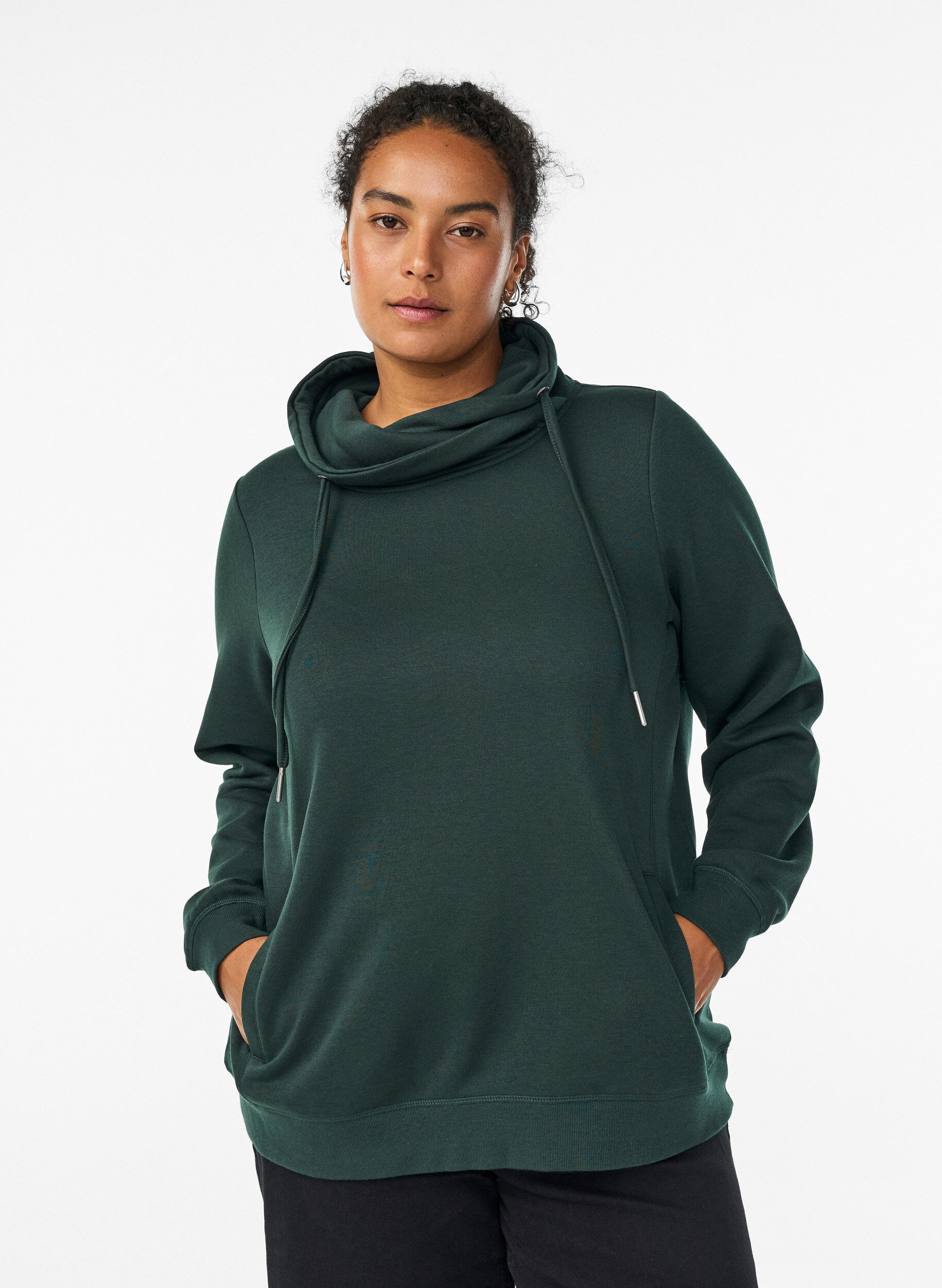 Zizzi Sweatshirt mit Stehkragen und Taschen, Gr&uuml;n, Model image number 0