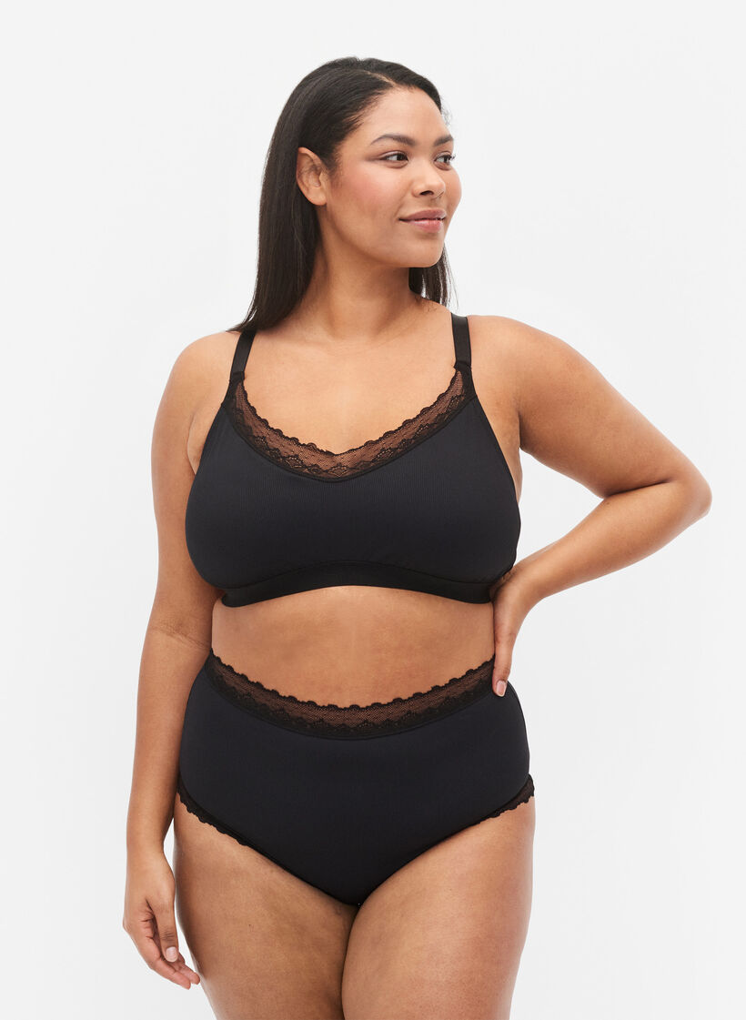 Hochtaillierter Hipster mit Spitze, Black, Model image number 0