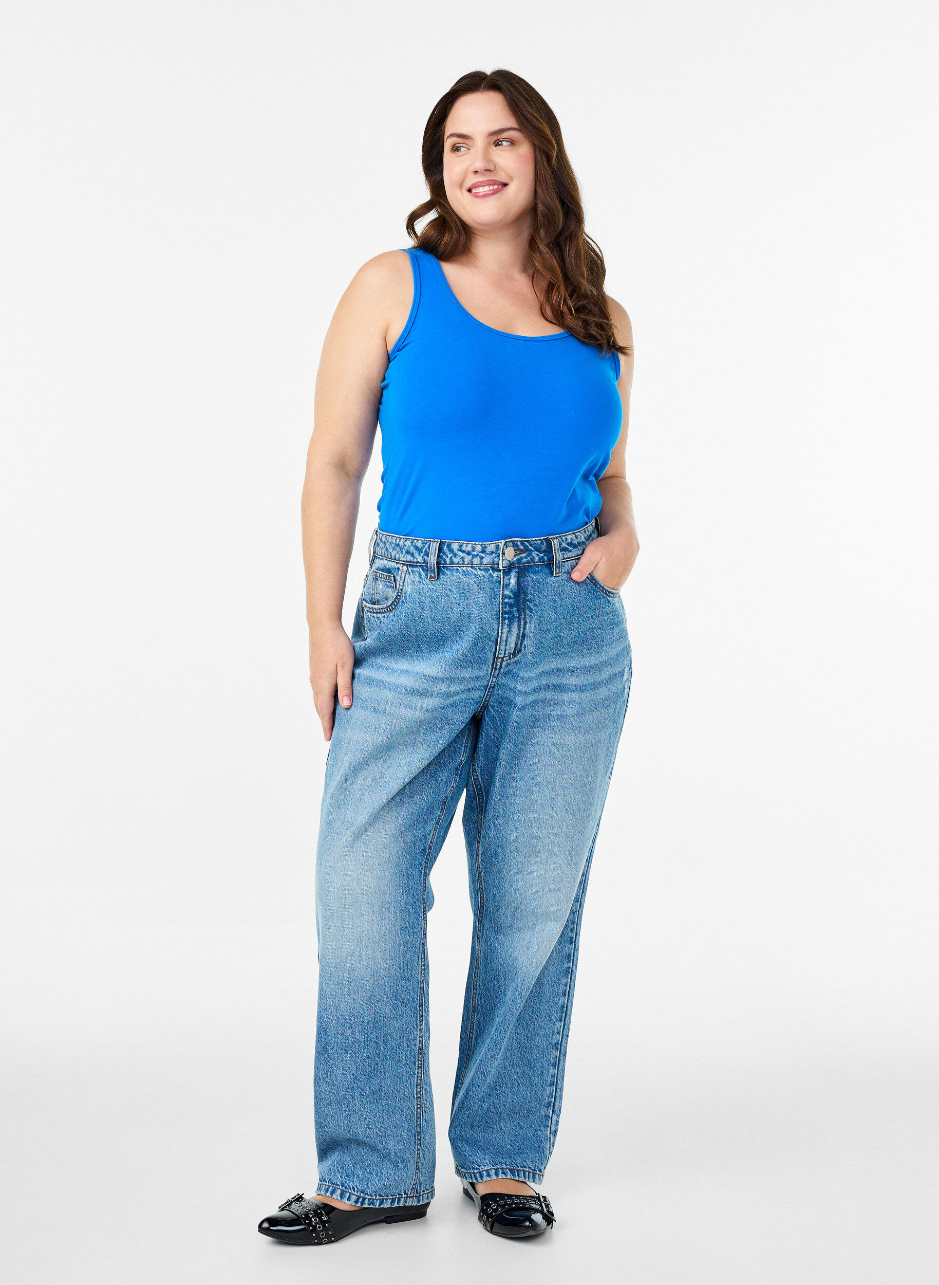 ZizziSolide Farbe Grundoberteil aus Baumwolle, Blau, Model image number 1