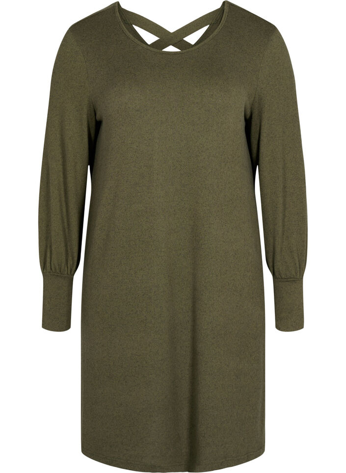 Langärmliges Kleid mit Rückenausschnitt, Ivy Green Mel., Packshot image number 0