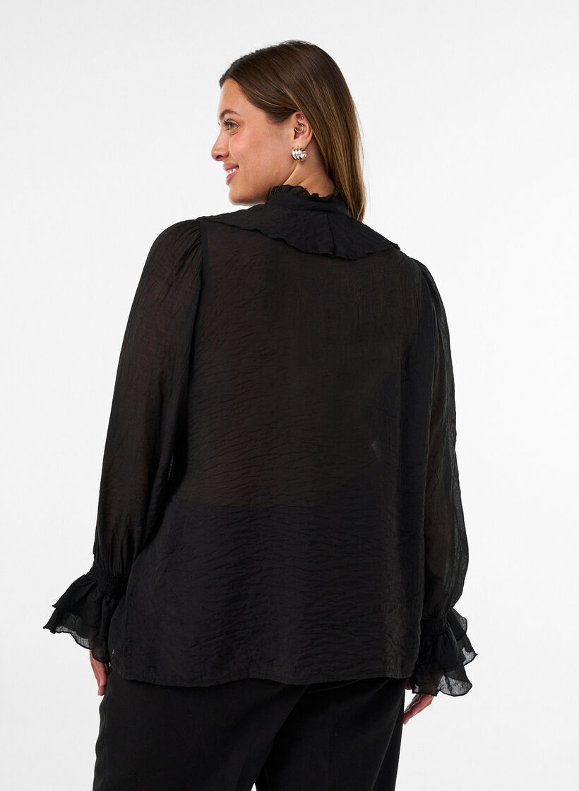 Viskosebluse mit R&uuml;schen und langen &Auml;rmeln, Schwarz, Model image number 2