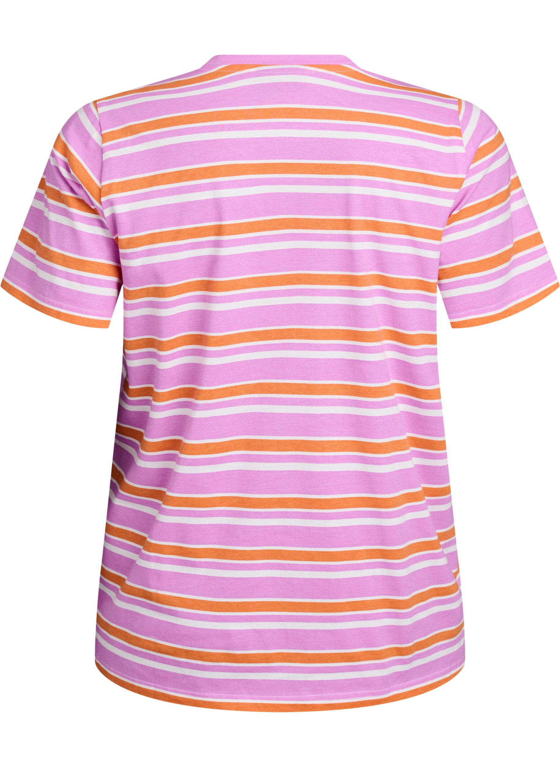 Zizzi T-Shirt aus Baumwolle mit Streifen, Pink, Packshot image number 1