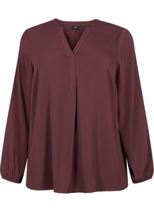 Unifarbene Bluse mit V-Ausschnitt, Fudge, Packshot image number 0
