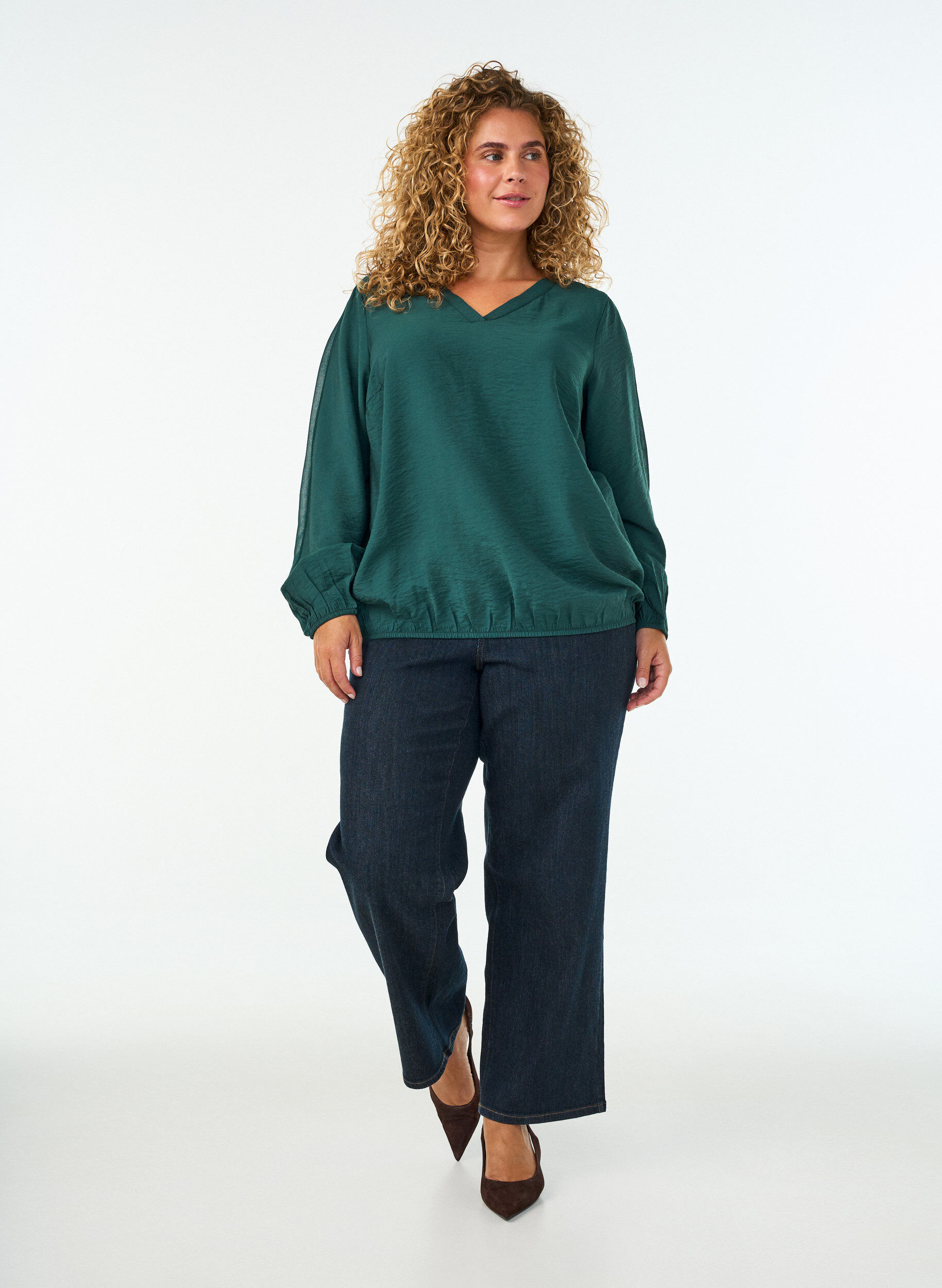 ZizziBluse mit Balloneffekt und Chiffondetails, Gr&uuml;n, Model image number 1