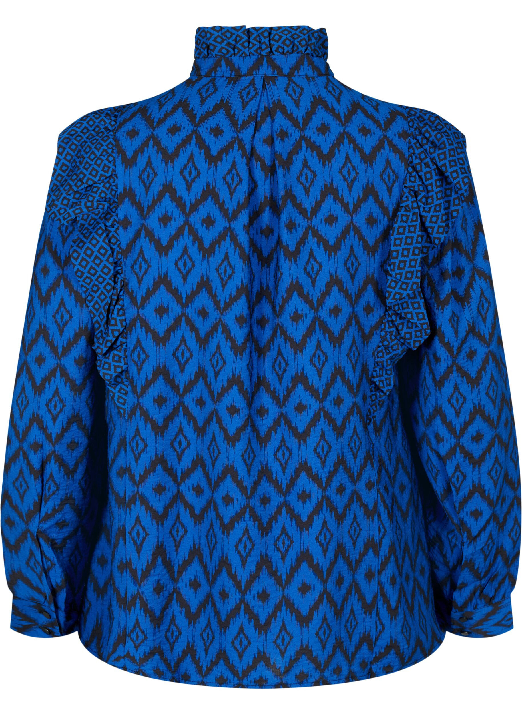 Zizzi Shirtbluse aus Viskose mit R&uuml;schendetails, True blue w. Black, Packshot image number 1