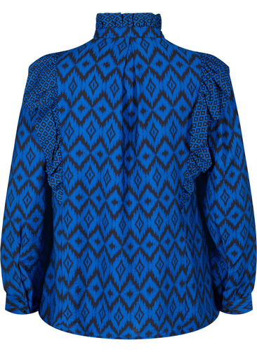Shirtbluse aus Viskose mit Rüschendetails, True blue w. Black, Packshot image number 1