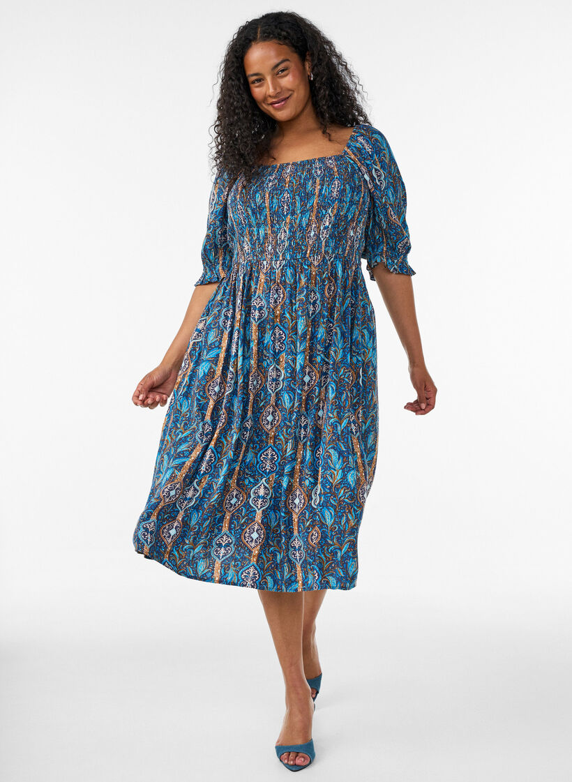 Sommerkleid aus Viskose mit Paisleymuster, Blau, Model image number 0