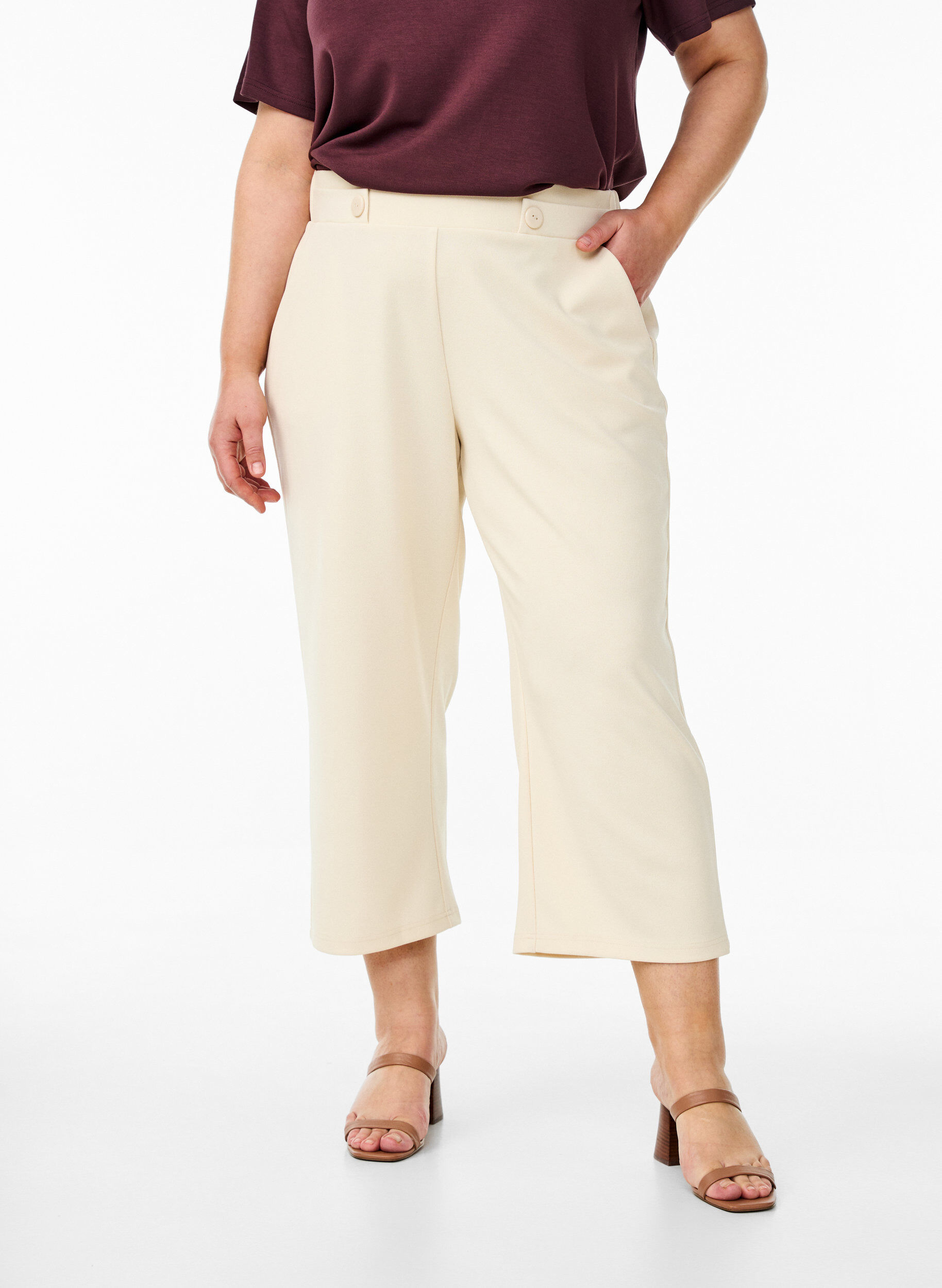 Zizzi7/8 Hose mit lockerer Passform, Beige, Model image number 2